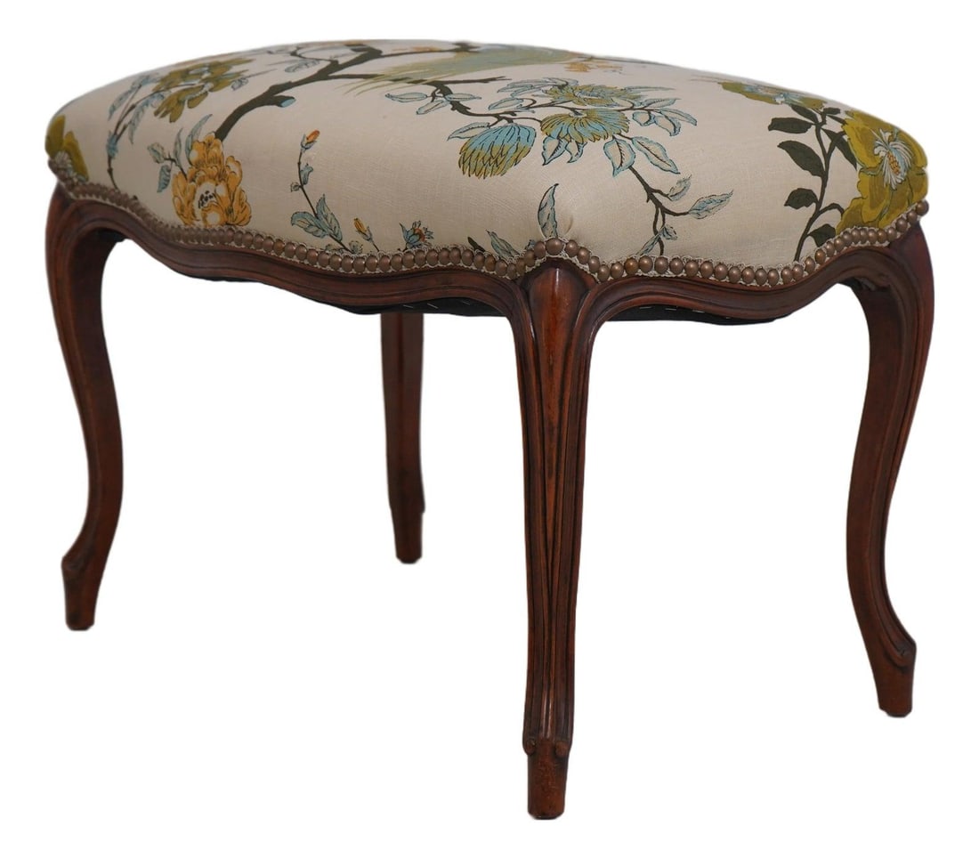 Louis XV Style French Bench with Peacock Upholstered Seat (1 of 10)