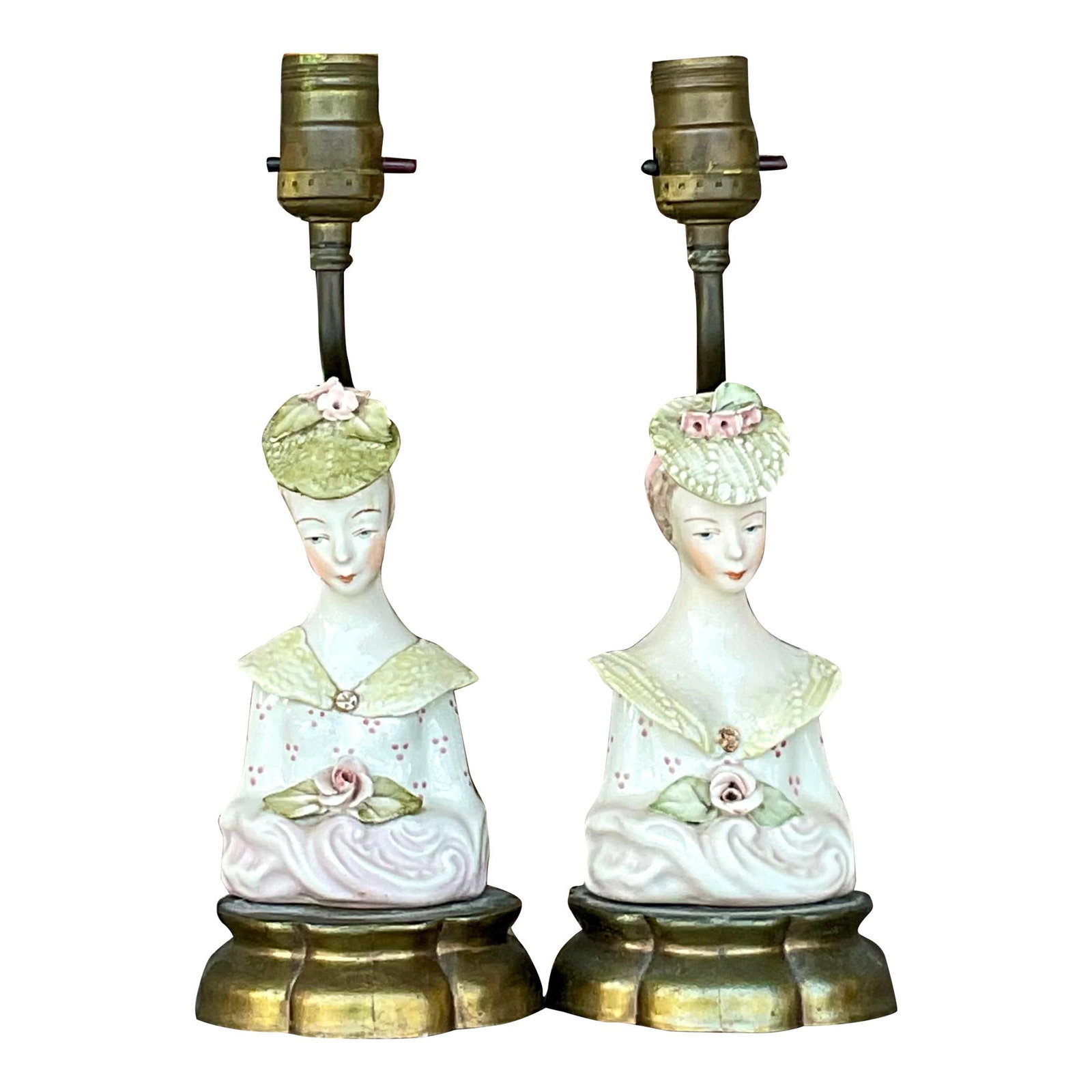 Pair of Vintage Regency Celadon Glazed Ceramic Lamps Inspired by Cordey (1 of 7)