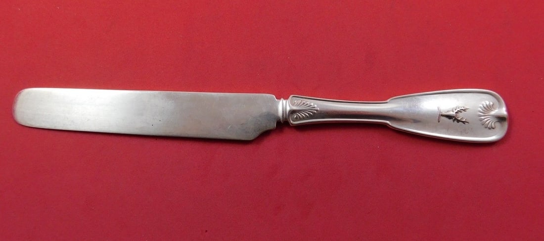 Tiffany & Co. Palm Sterling Silver Breakfast Knife with Elk Monogram 8": Tiffany & Co. Palm Sterling Silver Breakfast Knife with Elk Monogram 8" This exquisite breakfast knife from the Palm pattern by Tiffany & Co. is crafted in sterling silver and features a flat handle a