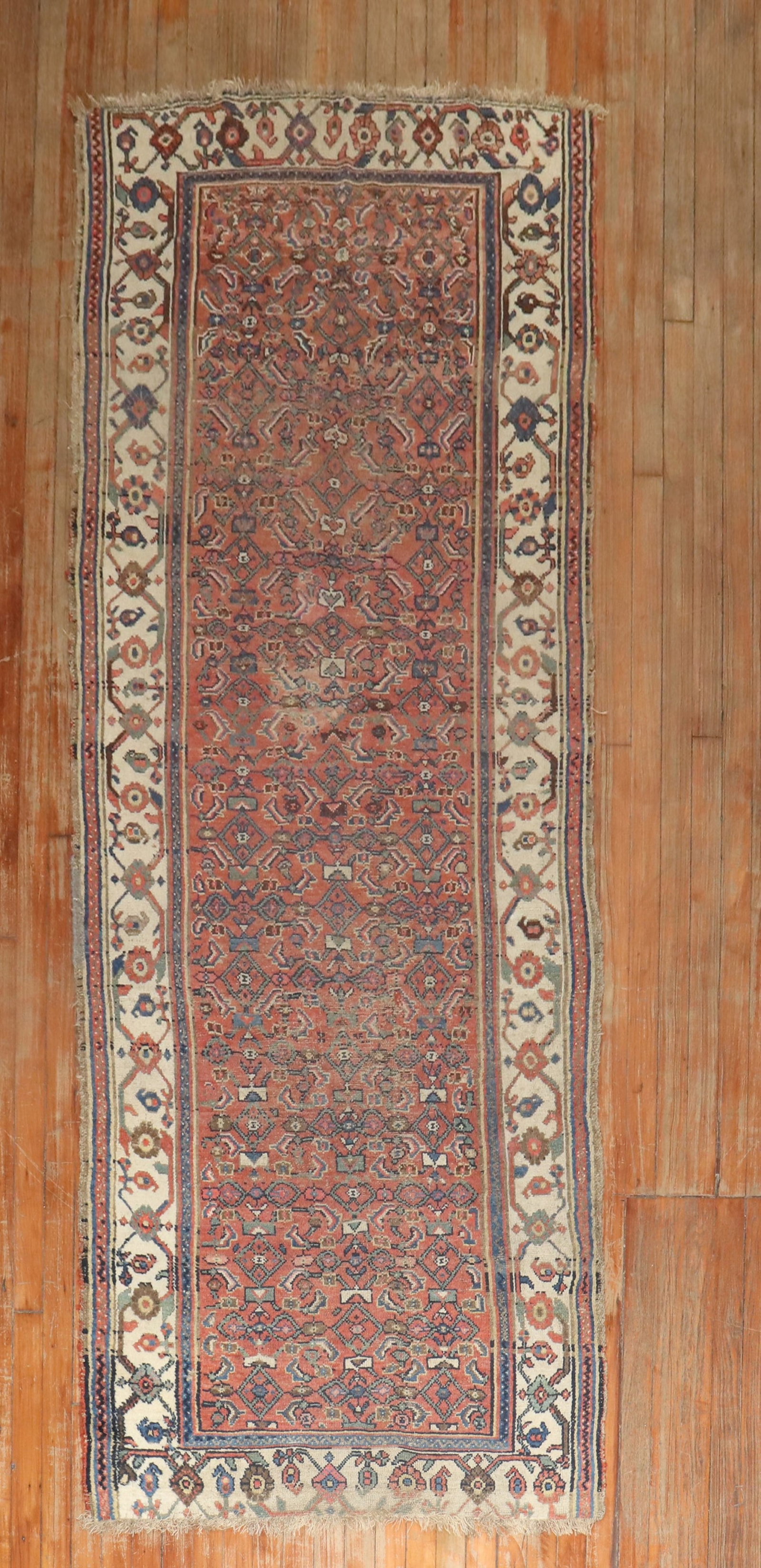 3' 3" x 9' 3" Persian Bidjar runner distressed rug: 3' 3" x 9' 3" Persian Bidjar runner distressed rug Early 20th century Persian Bidjar distressed runner with a shabby chic look. This pre-owned runner features the classic Bidjar style and is presented