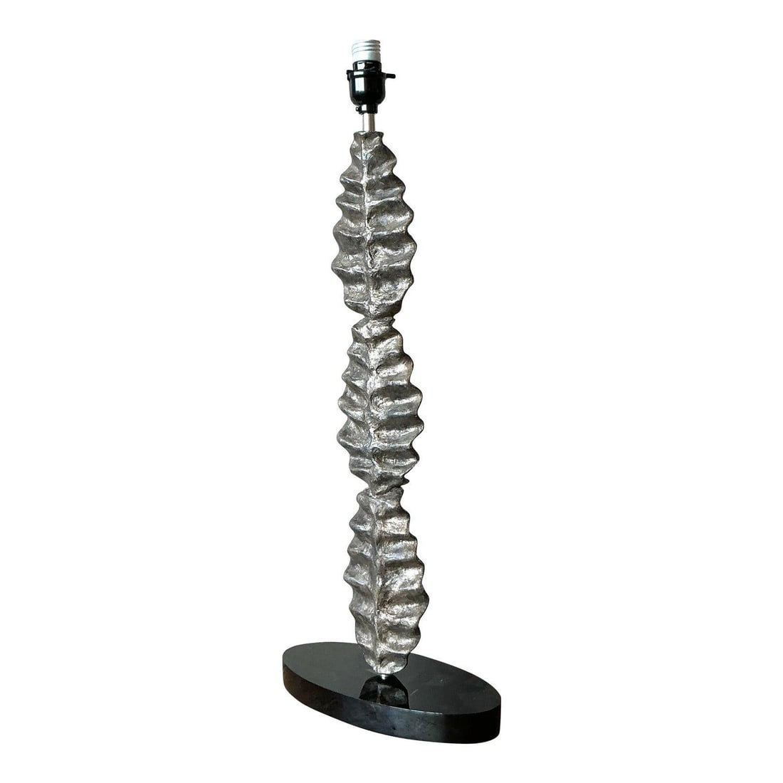 Brutalist Textured Table Lamp With Stacked Leaf Forms And Metallic Patina (1 of 5)