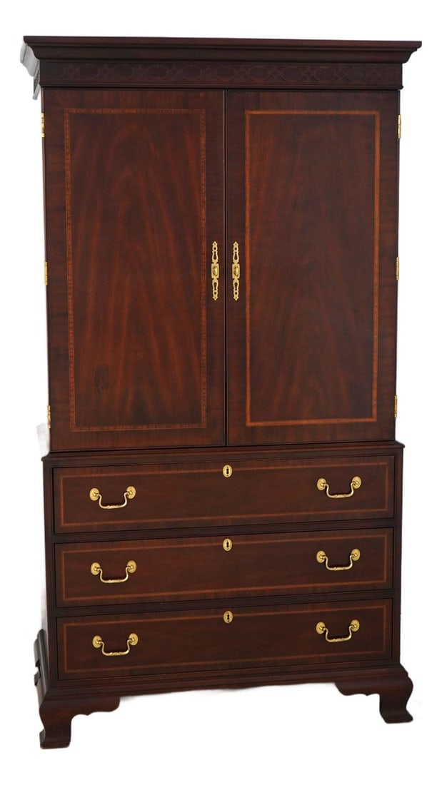 42.5w x 22d x 77.5h mahogany armoire cabinet with inlay lattice trim (1 of 10)
