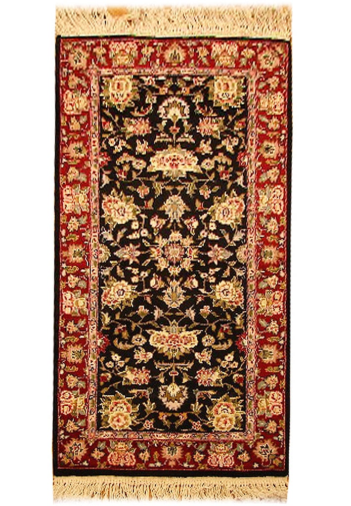 2'2" x 4'4" Black Hand-knotted Sino Tabriz Wool Silk Rug: 2'2" x 4'4" Black Hand-knotted Sino Tabriz Wool Silk Rug Free continental US Shipping Transform your living space with this stunning 2' 2" x 4' 4" Black Hand-knotted Tabriz Wool & Silk Rug. Handcrafte