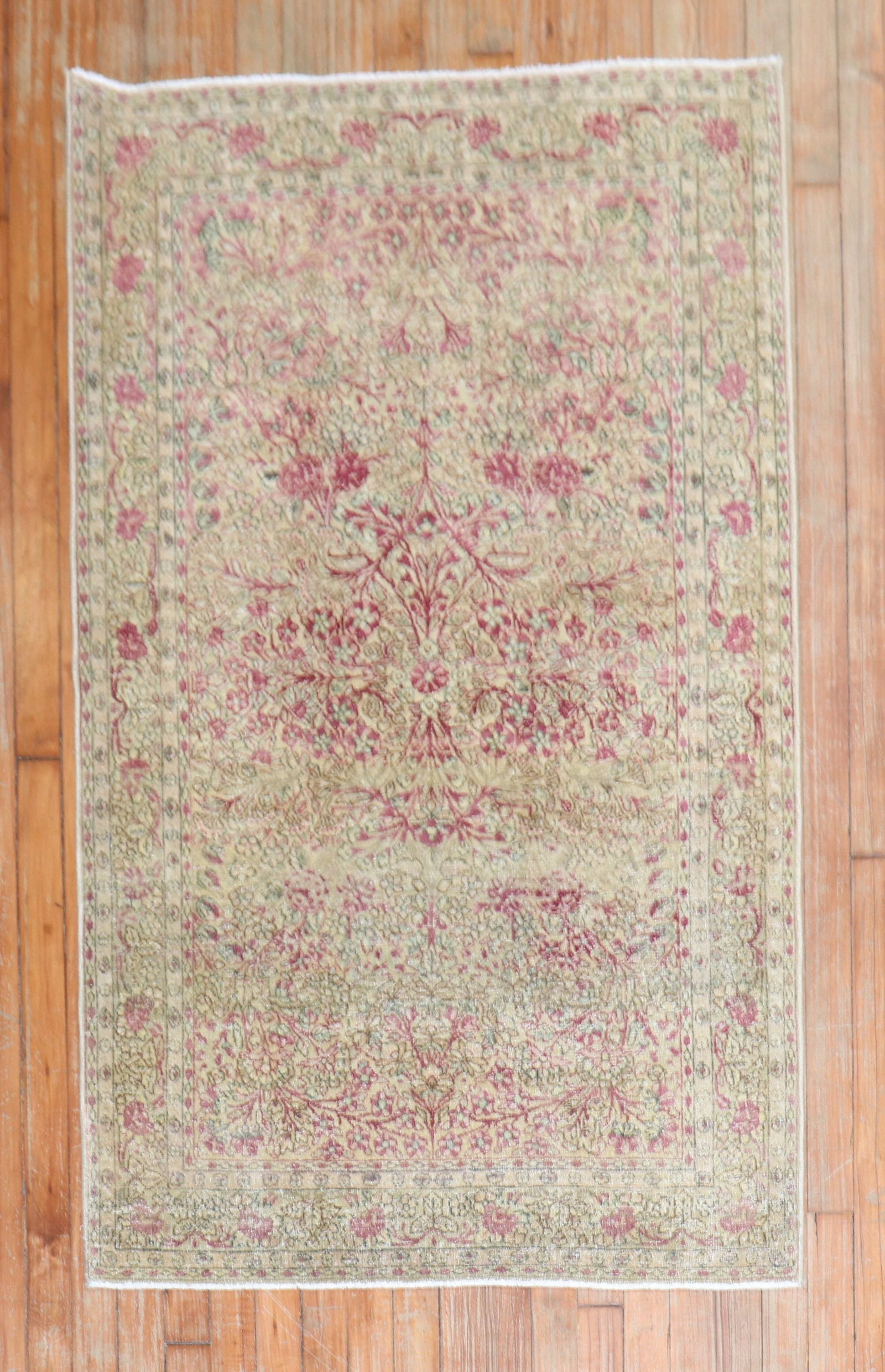 1920s Kerman floral scatter rug 3' x 4' 10": 1920s Kerman floral scatter rug 3' x 4' 10" Pre-owned Lavar Kerman scatter rug featuring a floral design and dating to the 1920s. Specifications Type: Kerman Category: Small Pattern: Floral Size: Scat