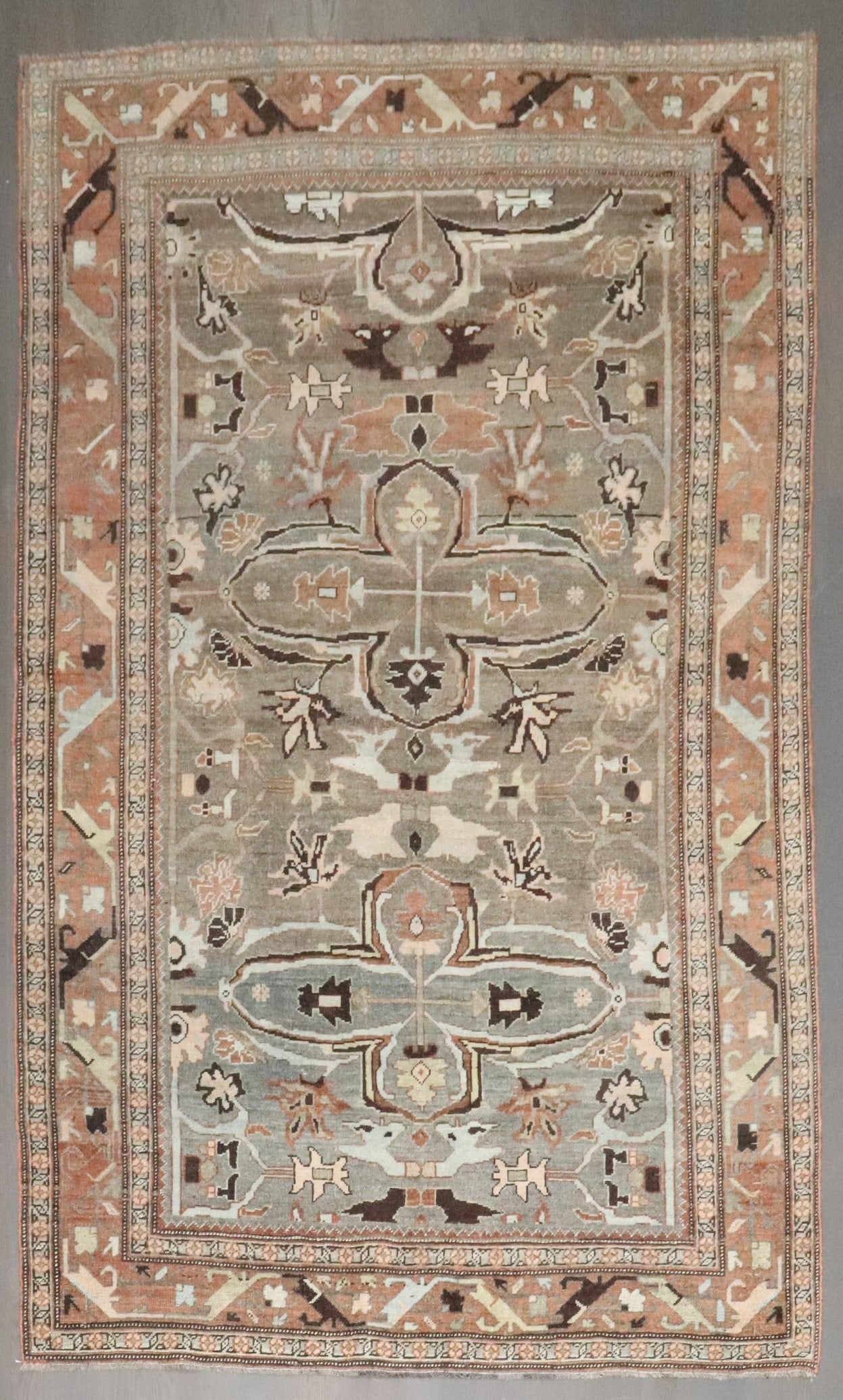 4' 5" x 6' 11" Persian Bidjar Accent Rug Gray Brown: 4' 5" x 6' 11" Persian Bidjar Accent Rug Gray Brown Early 20th century Persian Bidjar accent rug in a masculine gray and brown palette. This pre-owned piece reflects the classic Bidjar style and is si