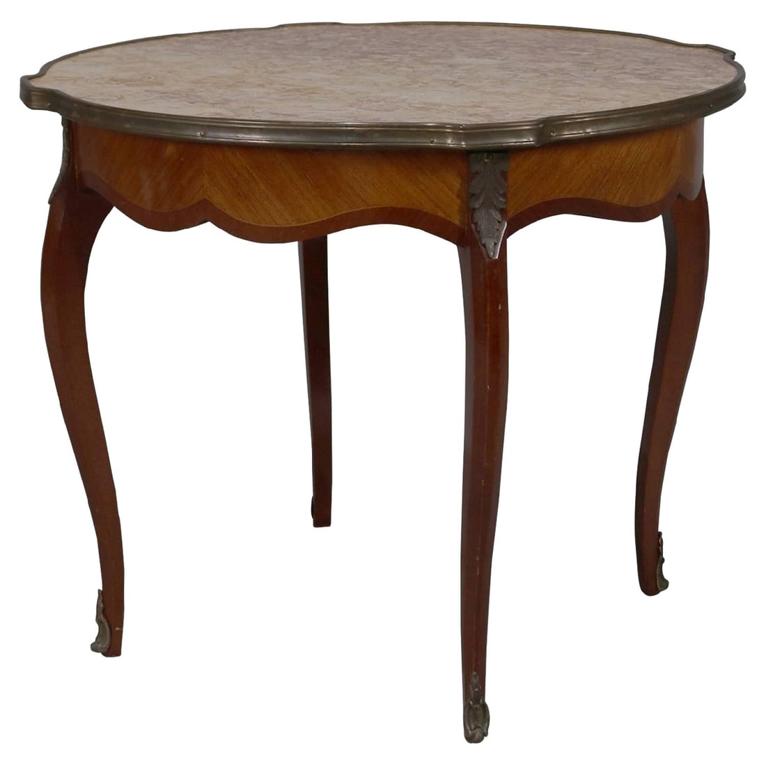 Antique Louis XVI French Low Table with Marble and Kingwood Inlay C1900: Antique Louis XVI French Low Table with Marble and Kingwood Inlay C1900 This exquisite Antique French Louis XVI low table, crafted around 1900, showcases an elegant combination of mahogany and kingwoo