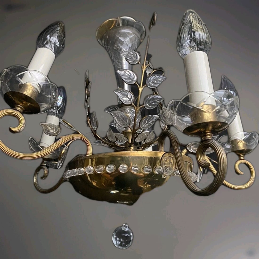 Vintage West German brass crystal chandelier Maison Bagues style 5 arm (1 of 18)