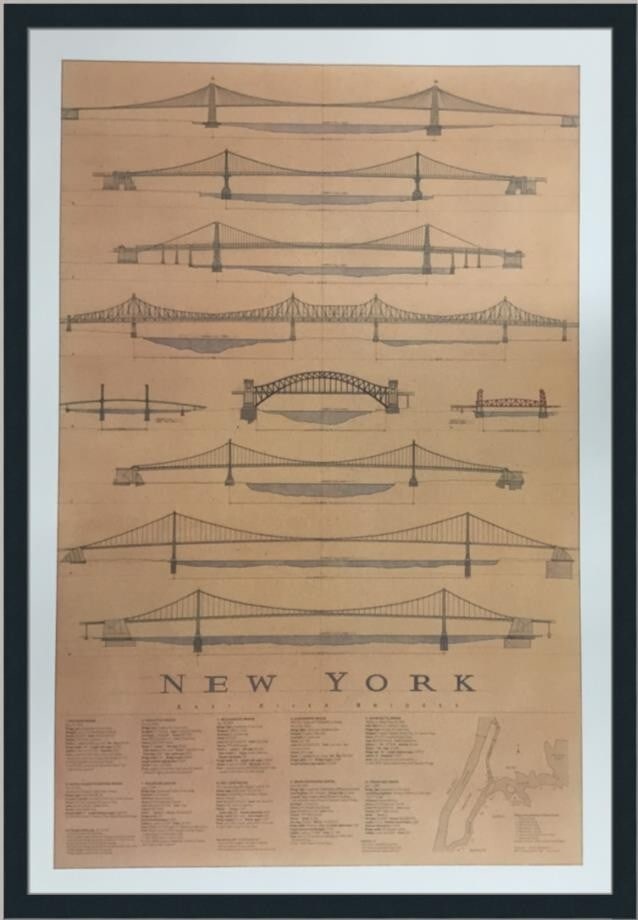 New York City East River Bridges Framed print (Licensed Reprint) Modern Art 2020 (1 of 7)
