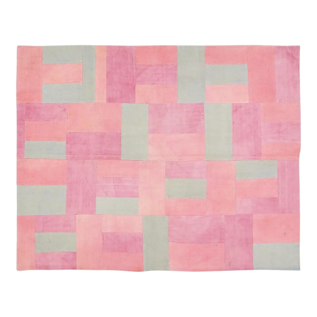 4'8" x 5'9" Turkish Wool Patchwork Rug in Pink Contemporary Design: 4'8" x 5'9" Turkish Wool Patchwork Rug in Pink Contemporary Design This vintage Turkish patchwork rug features natural colors and a contemporary style with a soft texture. It is crafted from wool and 