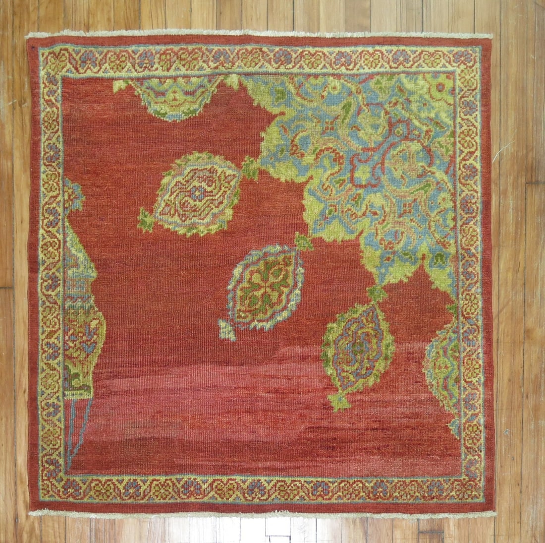 3' 4" x 3' 5" Persian Sultanabad Mahal Square Rug: 3' 4" x 3' 5" Persian Sultanabad Mahal Square Rug Late 19th century Persian Sultanabad sampler rug with design characteristics associated with the period when Western demand influenced Persian rug pro