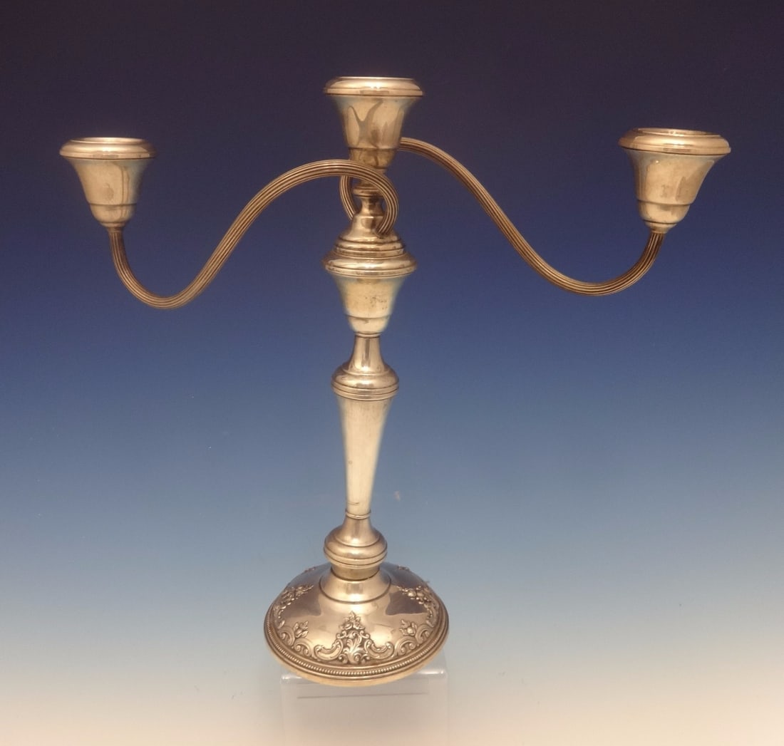 Wallace Grande Baroque Sterling Silver 3-Light Candelabra 13 Inch: Wallace Grande Baroque Sterling Silver 3-Light Candelabra 13 Inch Experience the elegance of the Grande Baroque Candelabra by Wallace, a stunning example of sterling silver craftsmanship. This 3-light