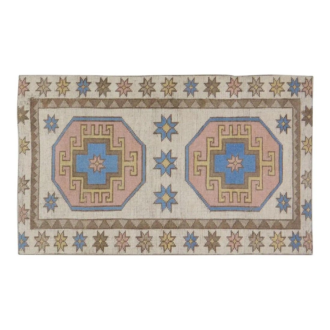 Hand Knotted Wool Anatolian Rug 2'10x4'7 Turkish Vintage: Hand Knotted Wool Anatolian Rug 2'10x4'7 Turkish Vintage This vintage Turkish Anatolian rug is hand-knotted from wool using traditional techniques, combining timeless craftsmanship with a modern desig