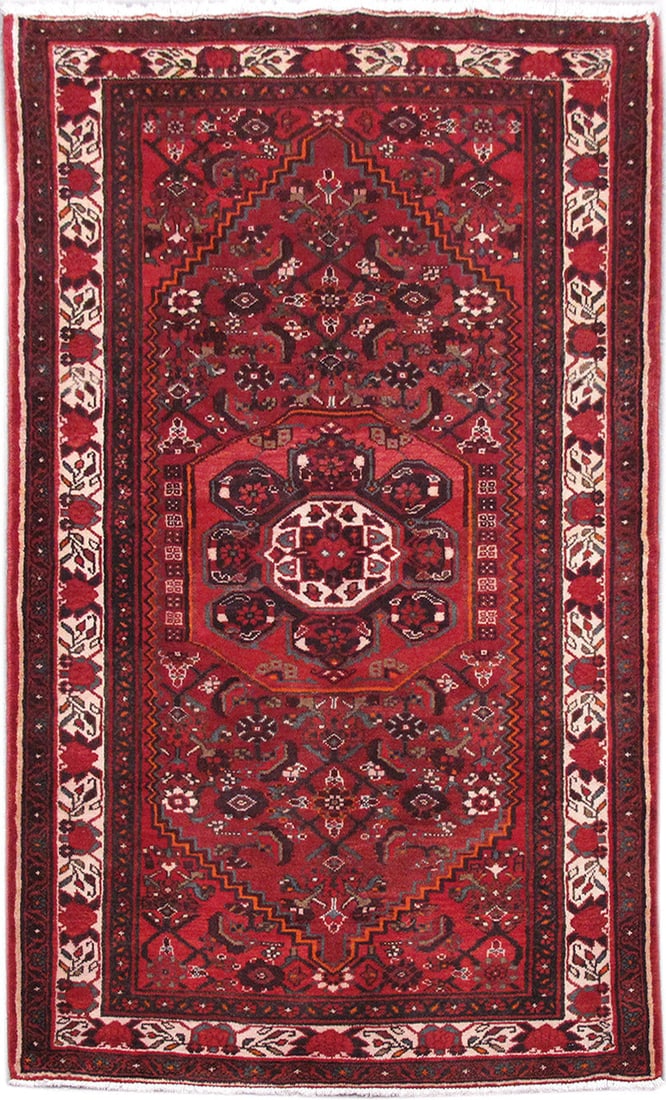 Handwoven 4.3 x 7.1 Maroon Persian Hamadan Area Rug: Handwoven 4.3 x 7.1 Maroon Persian Hamadan Area Rug Free continental US Shipping Introduce timeless elegance into your home with this exquisite 4' 3" x 7' 1" Maroon Persian Hamadan Rug. Handcrafted by