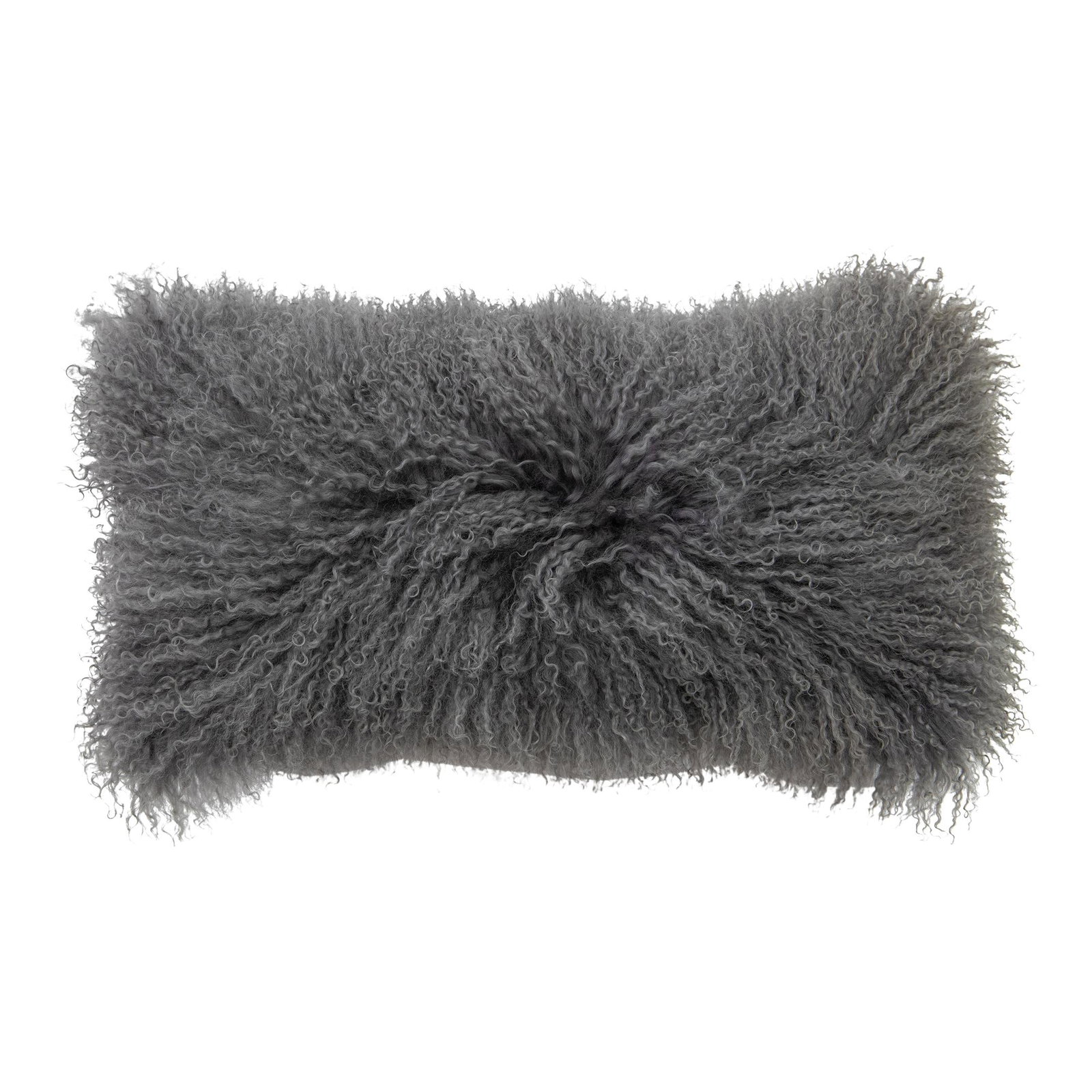 Modern Gray Mongolian Lamb Fur Pillow 12x24 Handmade (1 of 5)
