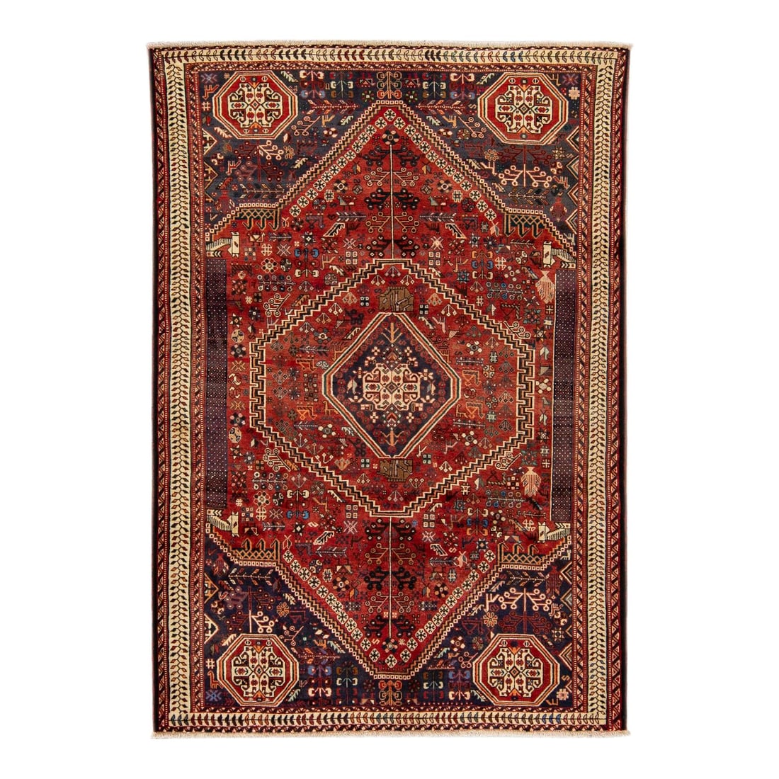 Antique Persian Heriz Handmade Wool Medallion Rug 6'7 x 9'8: Antique Persian Heriz Handmade Wool Medallion Rug 6'7 x 9'8 Discover the elegance of this Vintage Persian Heriz Handmade Wool Rug, featuring an exquisite all-over geometric medallion design set agains