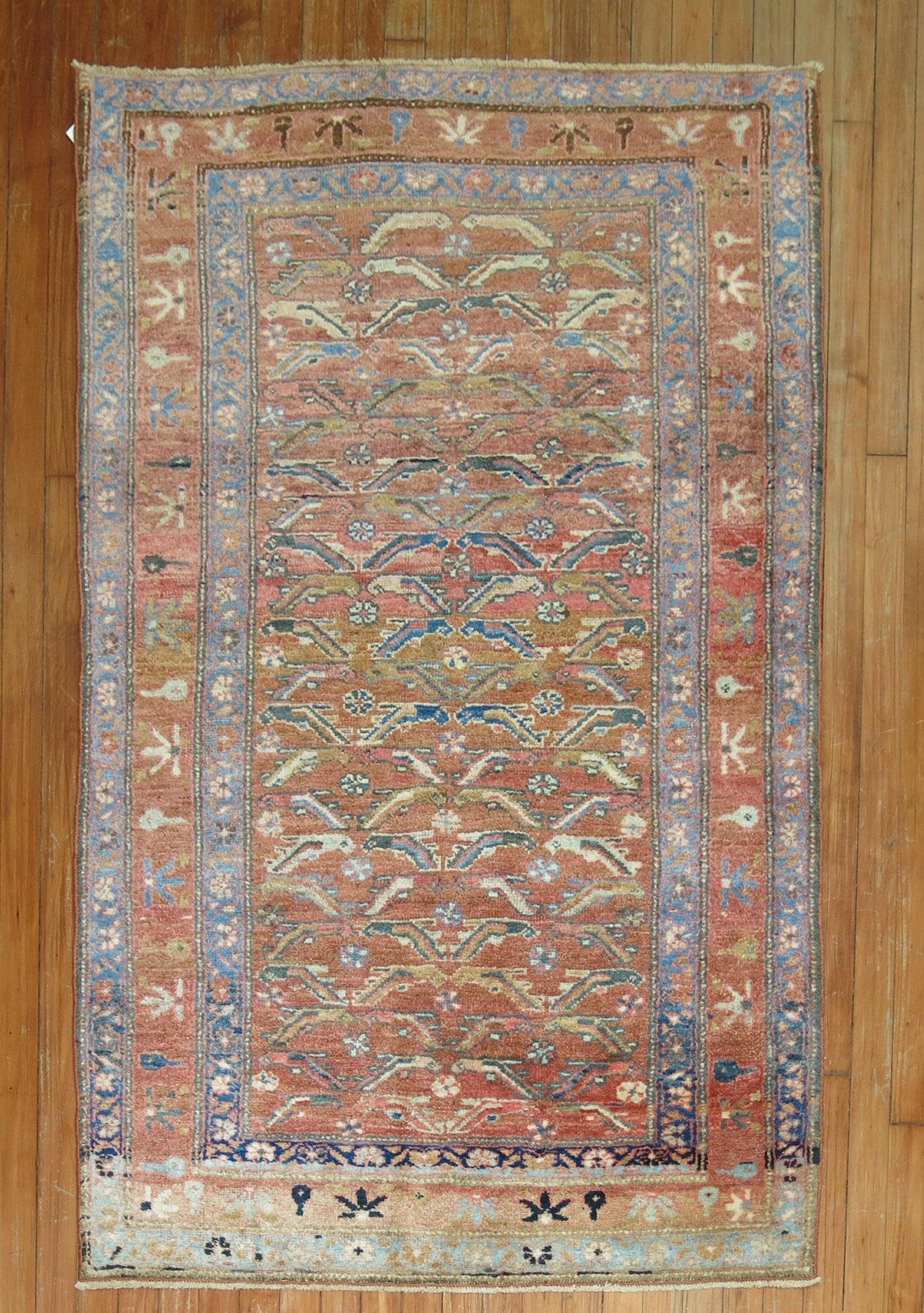 3' 6" x 5' 4" Mid-20th Century Persian Hamadan Rug: 3' 6" x 5' 4" Mid-20th Century Persian Hamadan Rug Mid-20th century Persian Hamedan rug with traditional decorative motifs. This pre-owned small rug is identified as a Hamadan type. Specifications Ori