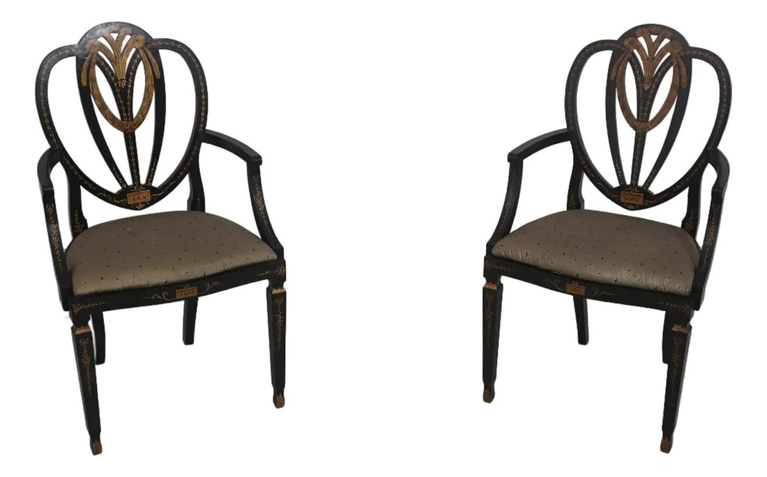 Pair of Wooden Shield Back Armchairs with Hand Painted Detailing (1 of 10)