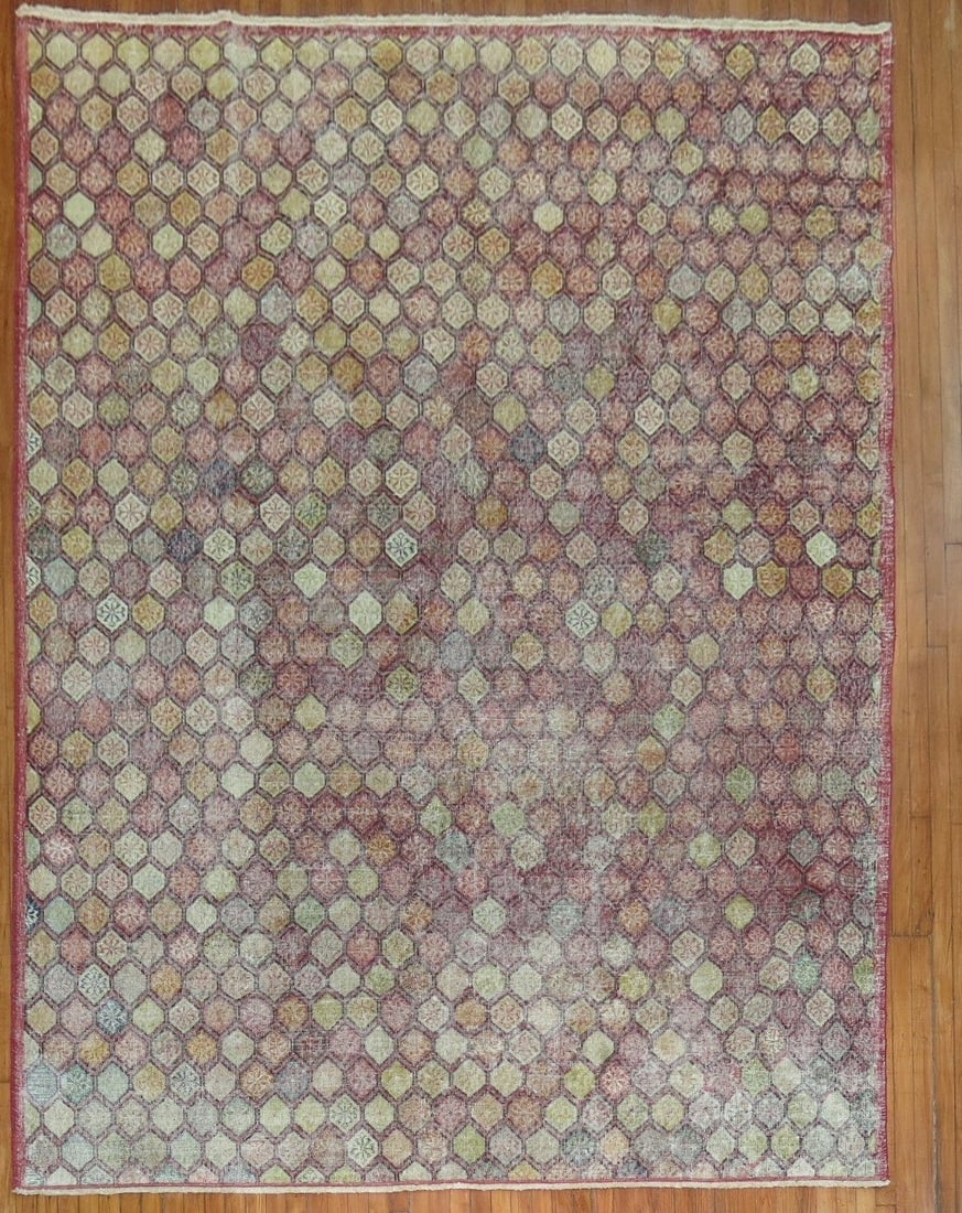 8' 2" x 10' 5" Mid 20th Century Anatolian Turkish Deco Rug: 8' 2" x 10' 5" Mid 20th Century Anatolian Turkish Deco Rug Mid 20th century Turkish Deco room-size rug with an Anatolian design and a shabby chic style. Offered in pre-owned condition. Specifications 