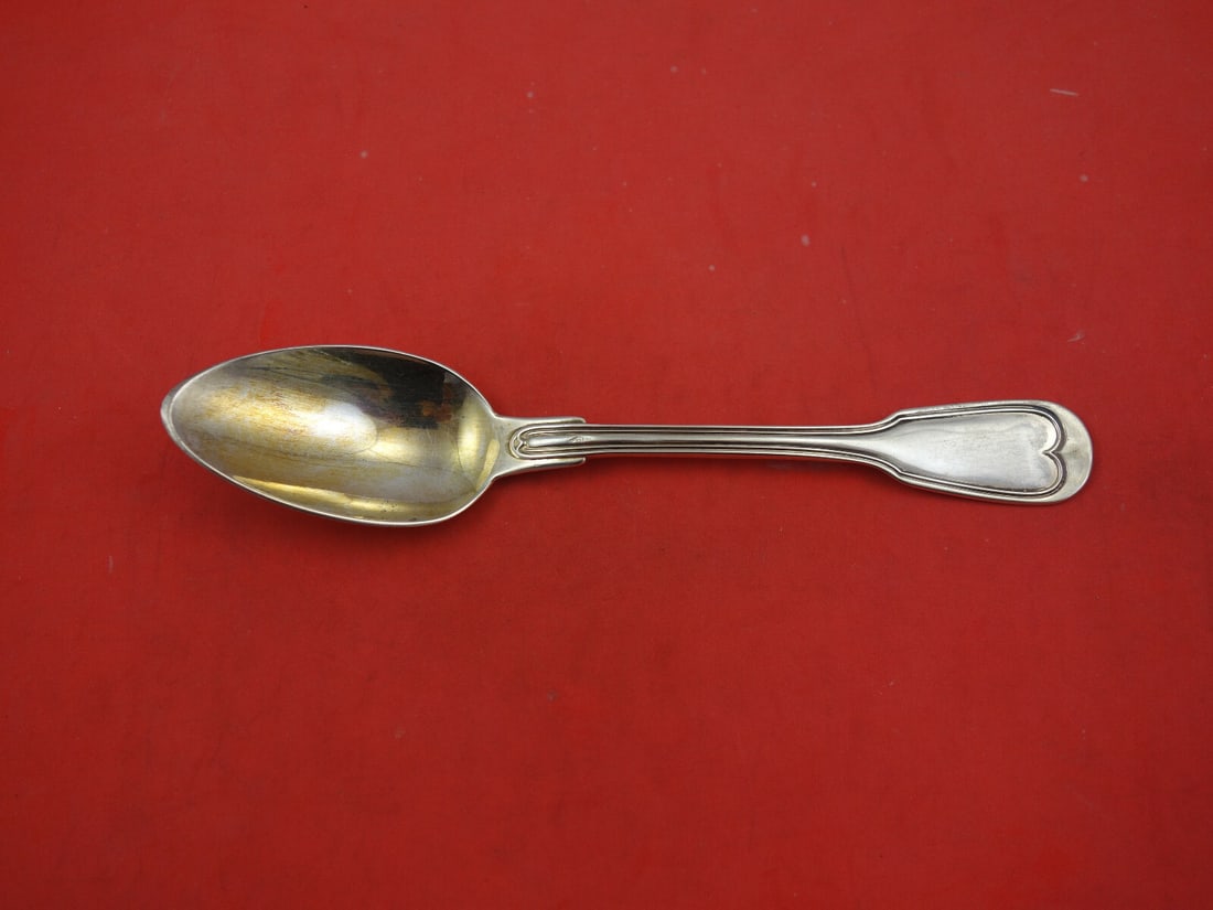 Puiforcat Filet Contour Sterling Silver Dessert Spoon Monogrammed 7 1/8": Puiforcat Filet Contour Sterling Silver Dessert Spoon Monogrammed 7 1/8" This exquisite dessert spoon is crafted from sterling silver by the renowned maker Puiforcat, featuring the elegant Filet Conto