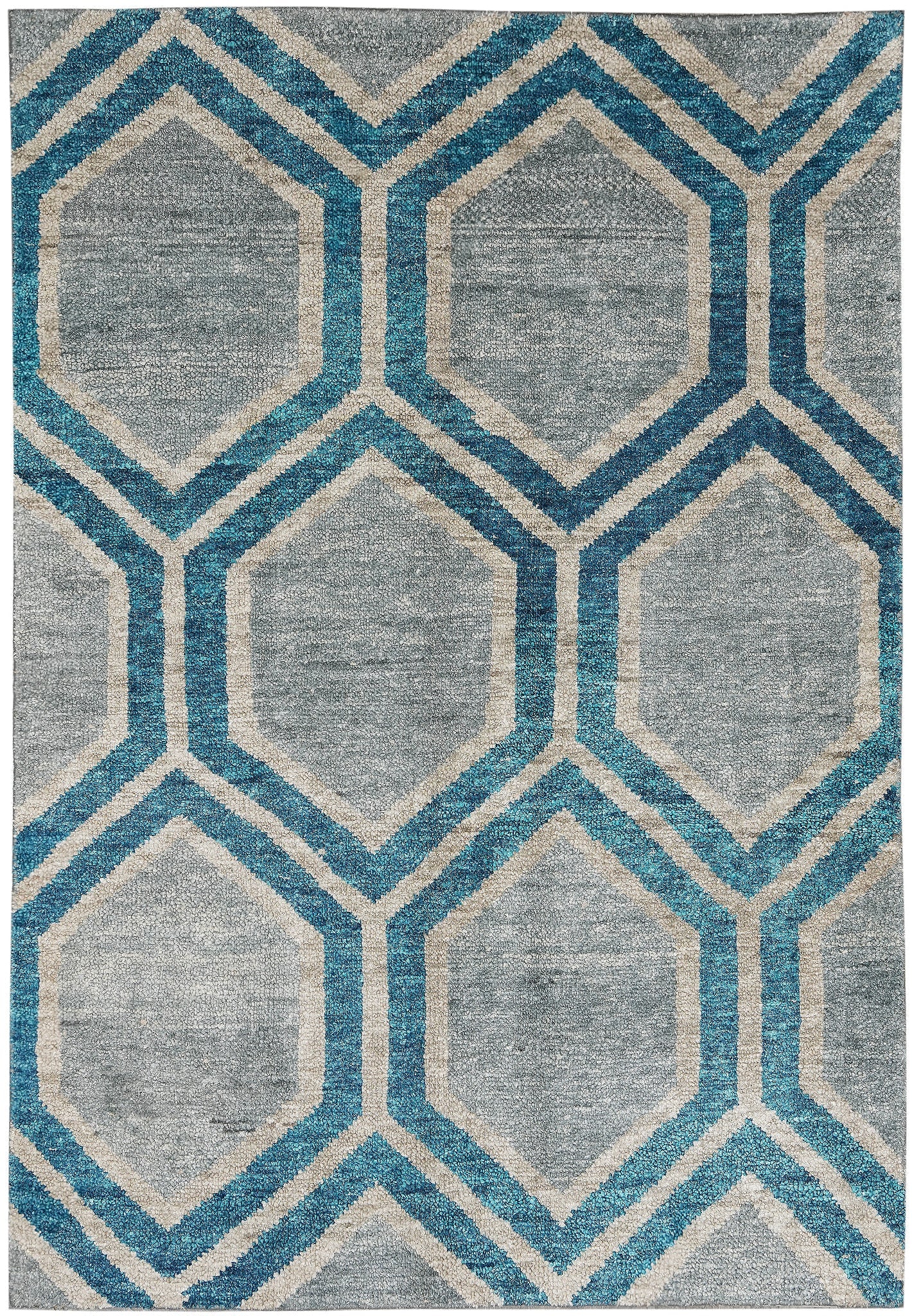 Handmade Modern 5 x 7 Turquoise Wool Carpet with Geometric Design: Handmade Modern 5 x 7 Turquoise Wool Carpet with Geometric Design Free continental US Shipping This 5 x 7 handmade modern carpet features a vibrant turquoise color and contemporary design with subtle 