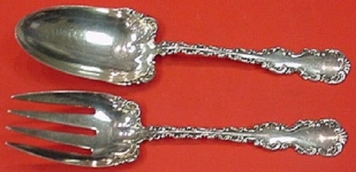 Whiting Louis XV Sterling Silver Salad Serving Set 2pc 9 inch: Whiting Louis XV Sterling Silver Salad Serving Set 2pc 9 inch Enhance your dining experience with this exquisite 2-piece salad serving set in the elegant Louis XV pattern by Whiting, crafted from high