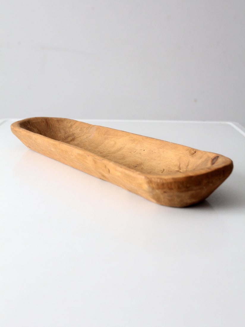 Early 20th Century Elongated Hand Carved Wooden Dough Bowl 20" (1 of 11)