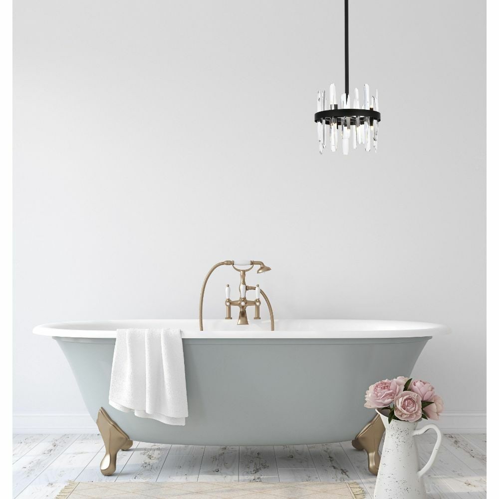 Serena 6-Light Black Crystal Pendant Chandelier 12 Inch: Serena 6-Light Black Crystal Pendant Chandelier 12 Inch This modern black chandelier features six lights and elegant royal cut clear crystals, offering a sophisticated lighting solution for various in