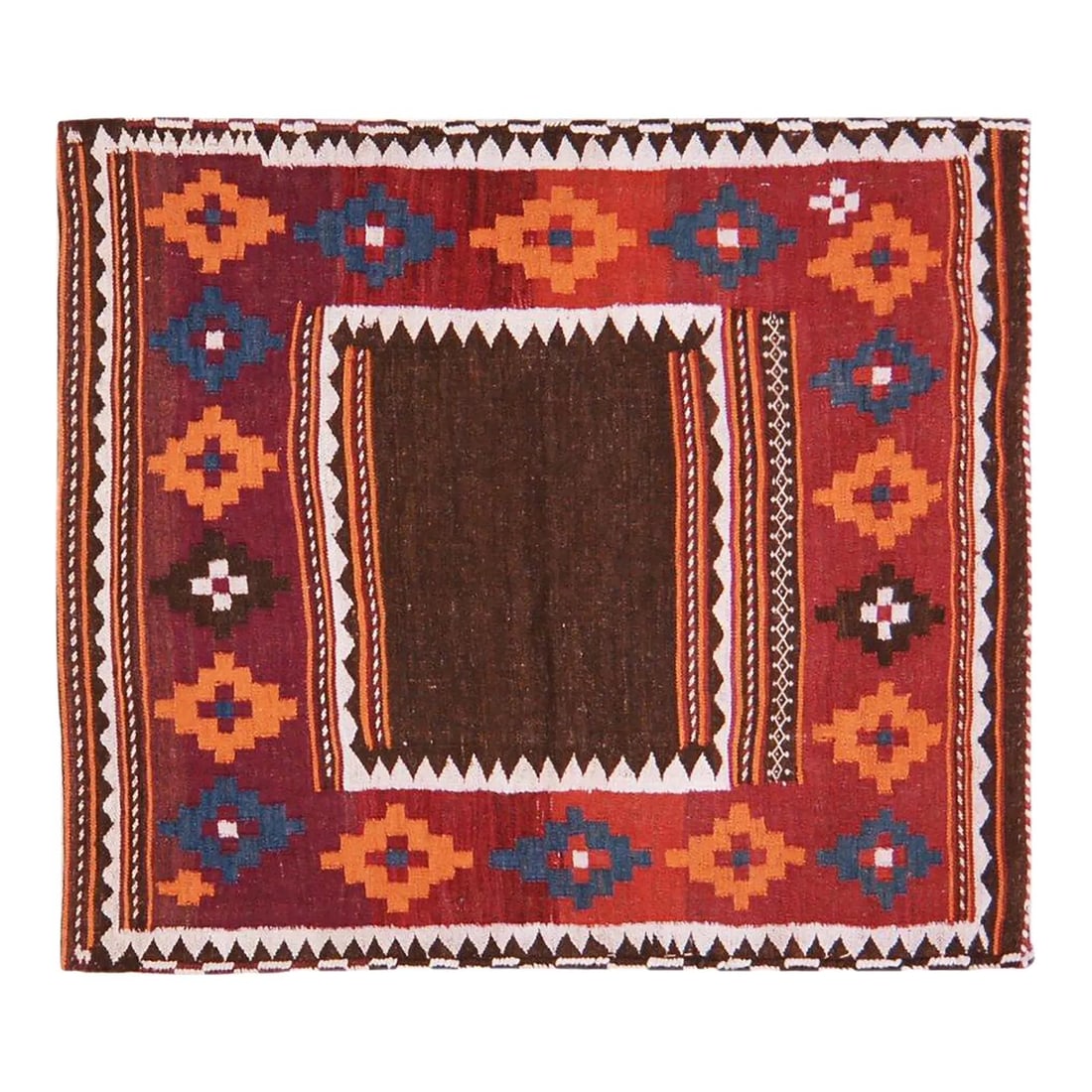 Afghan Wool Flatweave Rug 3'8x3'10 Red: Afghan Wool Flatweave Rug 3'8x3'10 Red This vintage Afghan hand-knotted kilim is expertly flatwoven from wool using traditional techniques, offering a blend of timeless craftsmanship and modern design