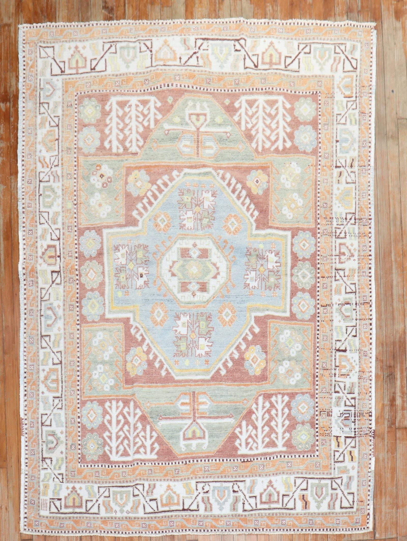 5' 8" x 7' 7" Vintage Turkish Area Rug Anatolian: 5' 8" x 7' 7" Vintage Turkish Area Rug Anatolian Vintage Turkish Anatolian intermediate rug with a geometric pattern and intricate border design. This pre-owned area rug offers a classic decorative lo