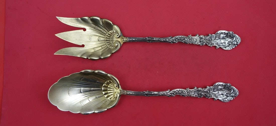 Gorham Versailles Sterling Silver Salad Serving Set 11" Shell Bowl: Gorham Versailles Sterling Silver Salad Serving Set 11" Shell Bowl This exquisite salad serving set features the elegant Versailles pattern by Gorham, crafted from high-quality sterling silver. The se