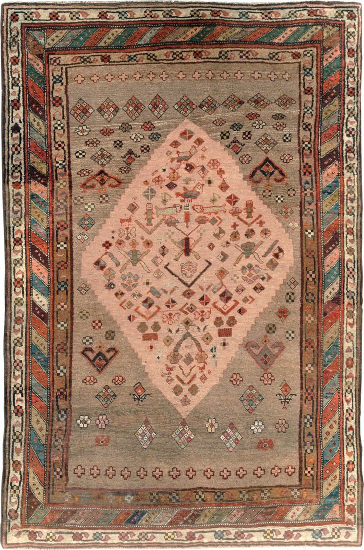 5' x 7' 7" Persian Hamedan Serab Accent Rug: 5' x 7' 7" Persian Hamedan Serab Accent Rug Early 20th century Persian Hamedan Serab rug in a tribal Kurd style. This pre-owned accent rug reflects the character and craftsmanship noted in the origina