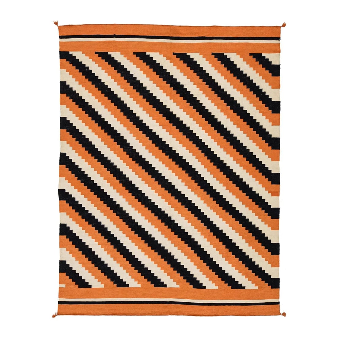 Modern Geometric Wool Rug Navajo Inspired Burnt Orange 9x12 Eyedazzler Design: Modern Geometric Wool Rug Navajo Inspired Burnt Orange 9x12 Eyedazzler Design This Modern Navajo Style wool rug features a bold diagonal "eyedazzler" pattern, combining traditional indigenous-inspired