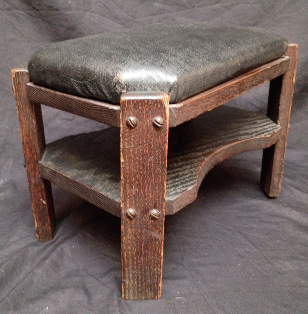 Handmade Arts and Crafts Footstool Faux Leather Top Stickley Era (1 of 18)