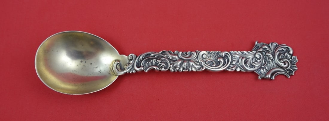 Sterling Silver Serving Spoon Shiebler Number 2898 Light Gold Wash Teardrop Bowl 8": Sterling Silver Serving Spoon Shiebler Number 2898 Light Gold Wash Teardrop Bowl 8" This Shiebler serving spoon is crafted from sterling silver and features the Number 2898 pattern. The spoon has a te