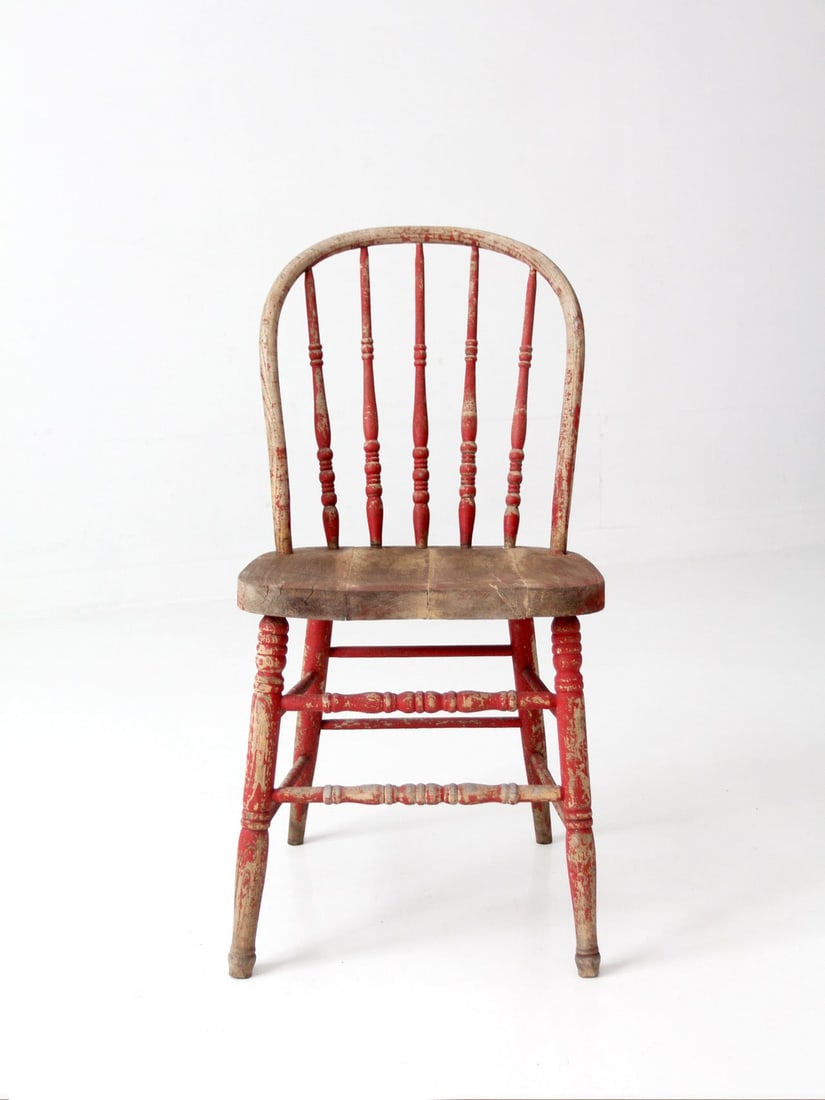 Antique Windsor Bow Back Chair with Worn Red Paint (1 of 15)