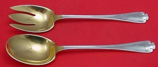 Tiffany & Co. Flemish Sterling Salad Serving Set 10 1/2" Gold Wash: Tiffany & Co. Flemish Sterling Salad Serving Set 10 1/2" Gold Wash This exquisite salad serving set showcases the classic Flemish pattern by Tiffany & Co., crafted entirely from sterling silver. The s