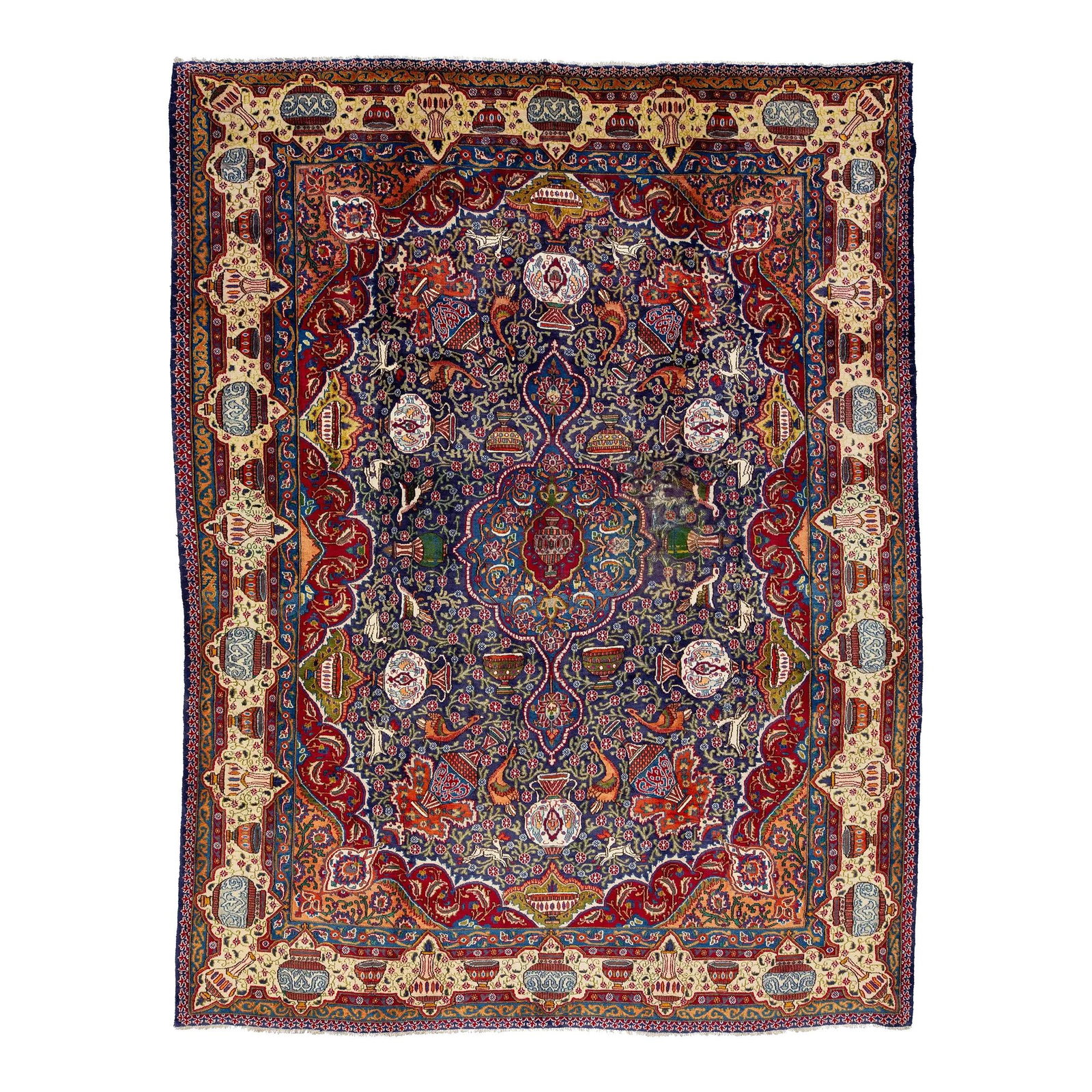 Handmade Persian Kerman Wool Rug 9'9 x 12'10 Multicolor Design: Handmade Persian Kerman Wool Rug 9'9 x 12'10 Multicolor Design Enhance your home decor with this exquisite handmade Persian Kerman wool rug, showcasing a captivating blue field adorned with an all-ove
