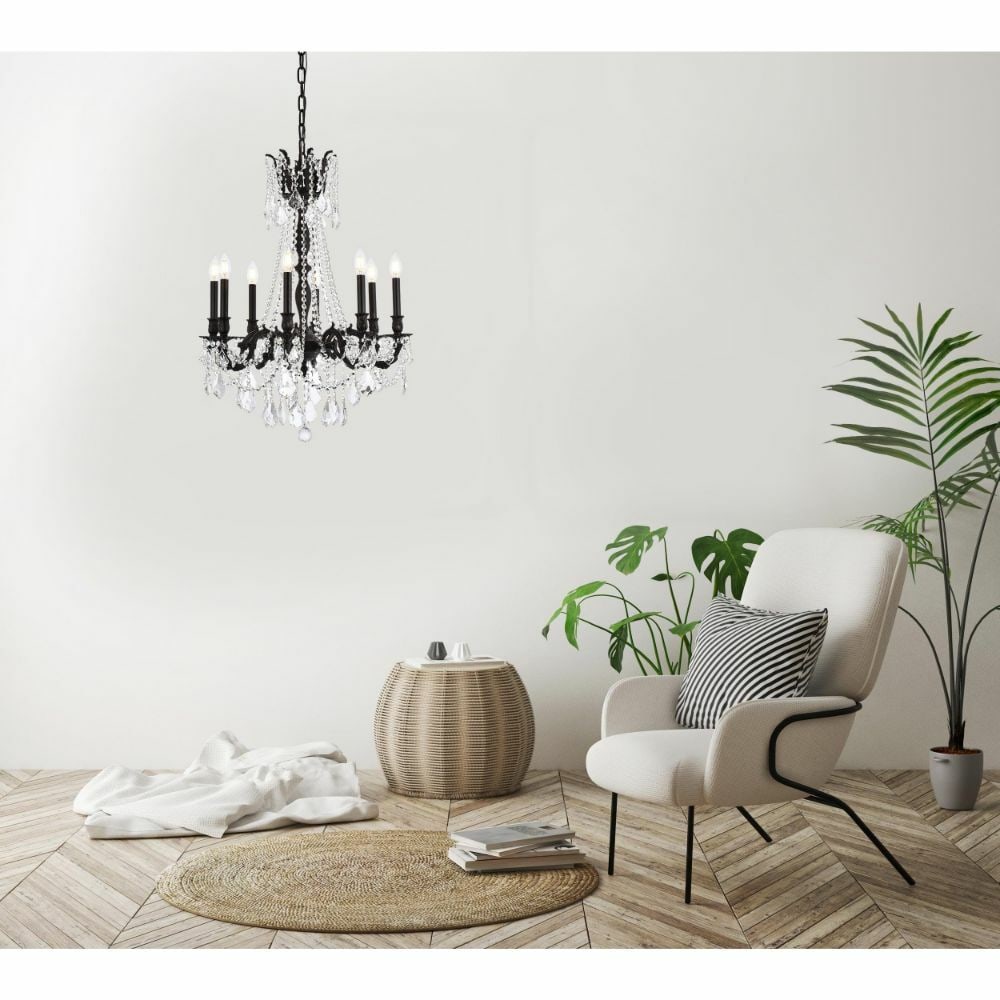 Rosalia 8 Light Crystal Chandelier Dark Bronze 24 inch 30 inch: Rosalia 8 Light Crystal Chandelier Dark Bronze 24 inch 30 inch This chandelier from the Rosalia Collection features a dark bronze finish and is adorned with Royal Cut clear crystals. Designed in the s