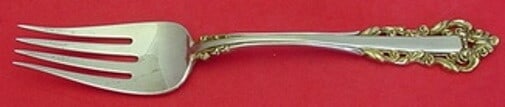 Gorham Medici New Golden Sterling Silver Serving Fork 8.75 Vintage: Gorham Medici New Golden Sterling Silver Serving Fork 8.75 Vintage This exquisite serving fork from Gorham features the elegant Medici New pattern, crafted from high-quality sterling silver. Measuring