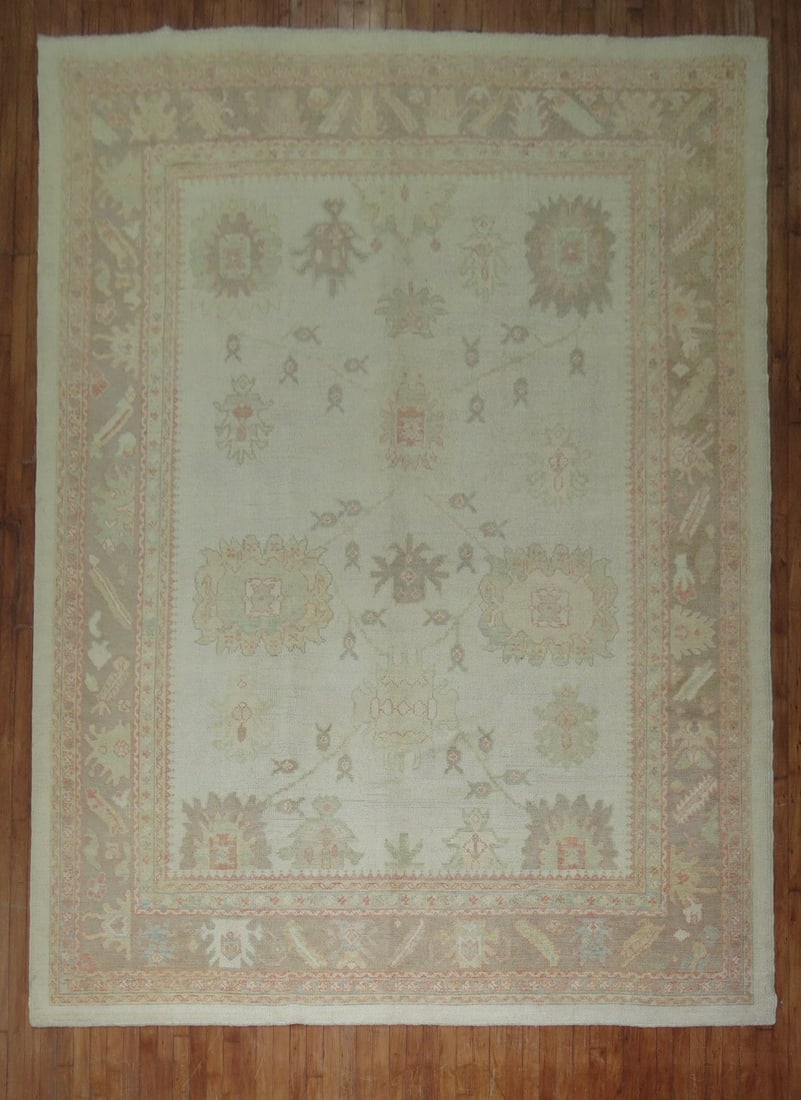 8' 6" x 12' 9" Turkish Oushak room rug late 20th century: 8' 6" x 12' 9" Turkish Oushak room rug late 20th century One-of-a-kind late 20th century Turkish Oushak reproduction rug designed for room-size use. This pre-owned piece offers the classic Oushak styl