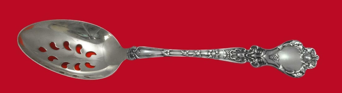 Alvin Nuremburg Sterling Silver Slotted Serving Spoon Pierced 9 Hole 8 1/4: Alvin Nuremburg Sterling Silver Slotted Serving Spoon Pierced 9 Hole 8 1/4 A Nuremburg by Alvin slotted serving spoon in sterling silver, custom made with a pierced 9-hole design and measuring 8 1/4 i