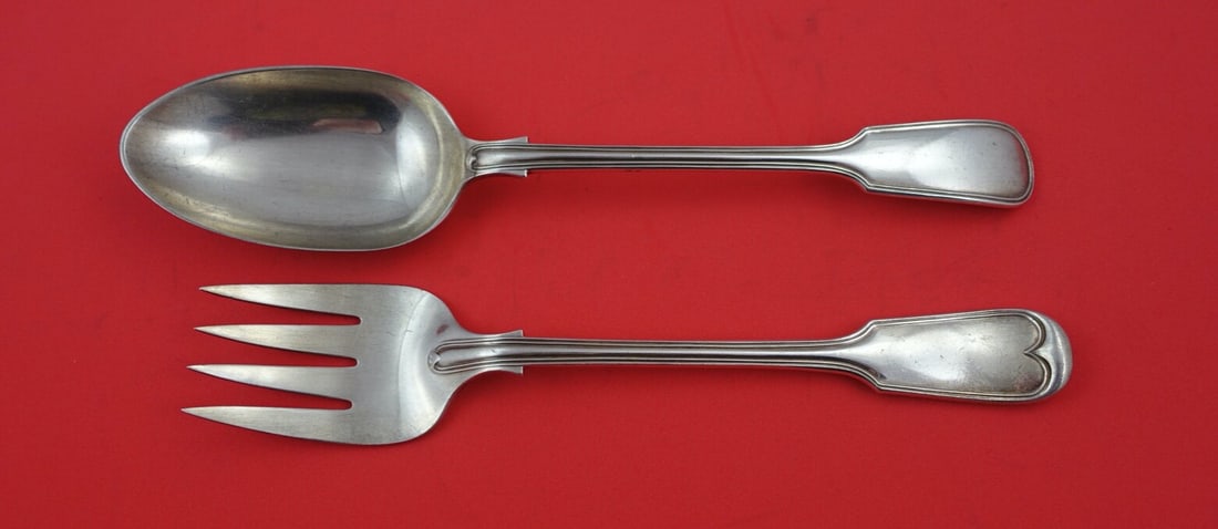 James Robinson Fiddle Thread Sterling Silver Salad Serving Set: James Robinson Fiddle Thread Sterling Silver Salad Serving Set This exquisite salad serving set features the elegant Fiddle Thread pattern by James Robinson, crafted from high-quality sterling silver.