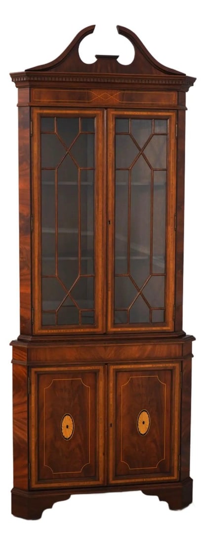 Federal Style English Corner Cabinet inlaid mahogany 83.5h (1 of 10)