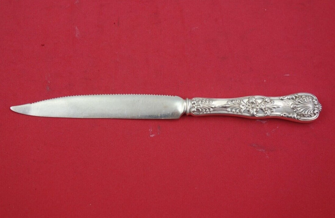 Tiffany & Co English King Sterling Silver Citrus Knife 7 3/8 Serrated: Tiffany & Co English King Sterling Silver Citrus Knife 7 3/8 Serrated This exquisite citrus knife from Tiffany & Co. features the iconic English King pattern, crafted from sterling silver. Measuring 7