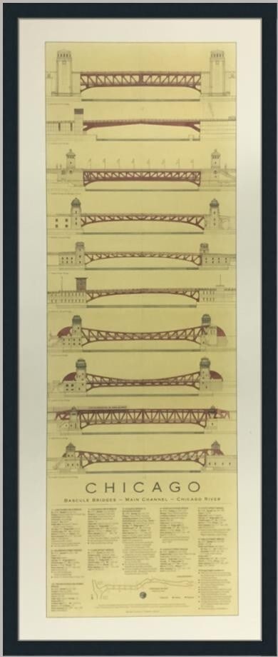 Chicago IL Bascule Bridges Custom Framed Art Print 42 x 19 (1 of 5)