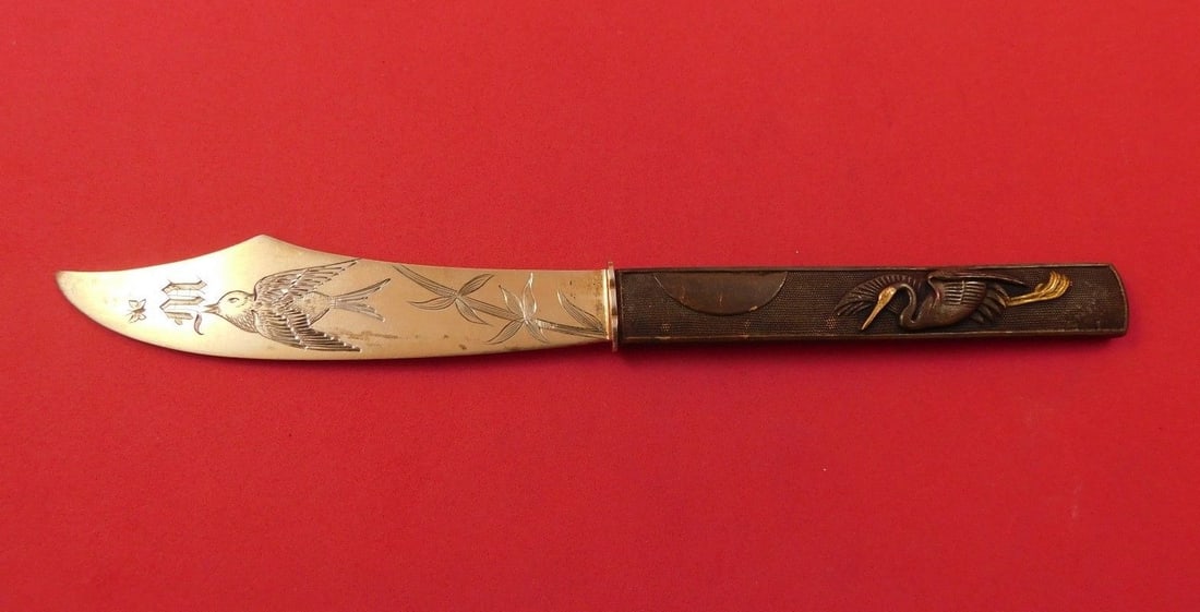 Japanese Kozuka Mixed Metals Fish Knife with Bird and Butterfly Motif (1 of 2)