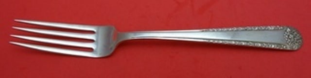 Weidlich Tea Rose sterling silver fork 7 5 8 inch: Weidlich Tea Rose sterling silver fork 7 5 8 inch This is a sterling silver regular fork in the Tea Rose pattern by Weidlich. The fork measures 7 5/8 inches in length, features a decorative handle, an