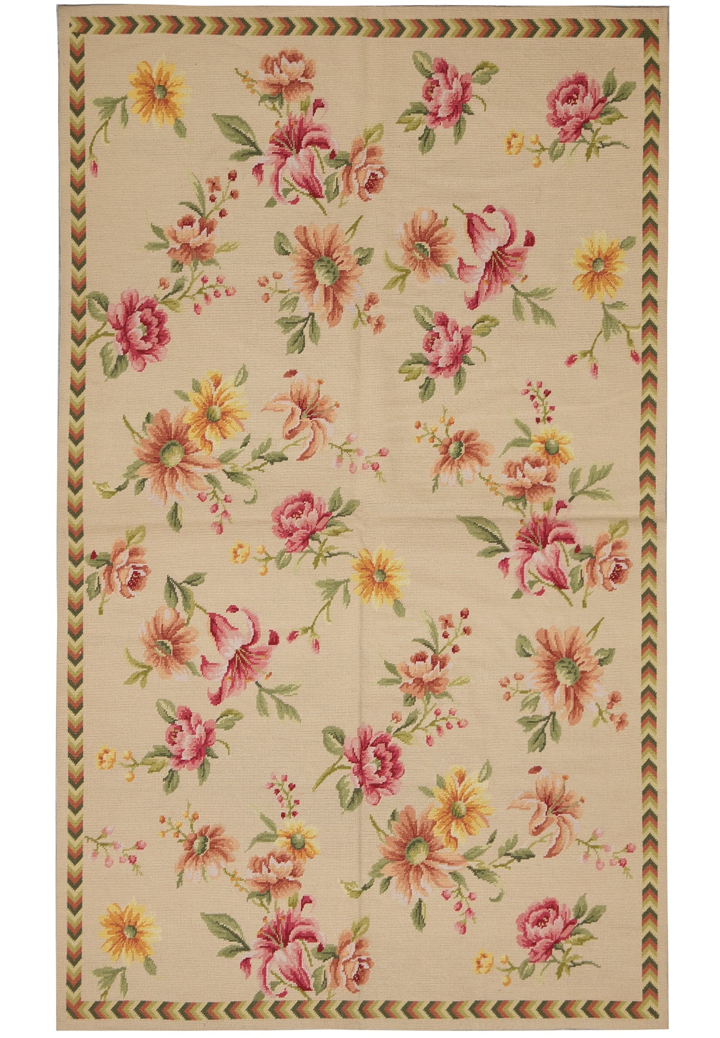 4 x 6 Hand-Woven Wool Floral Needlepoint Rug: 4 x 6 Hand-Woven Wool Floral Needlepoint Rug Free continental US Shipping This 4 x 6 floral needle point rug offers a timeless, European-inspired look with an intricate botanical design and refined ae