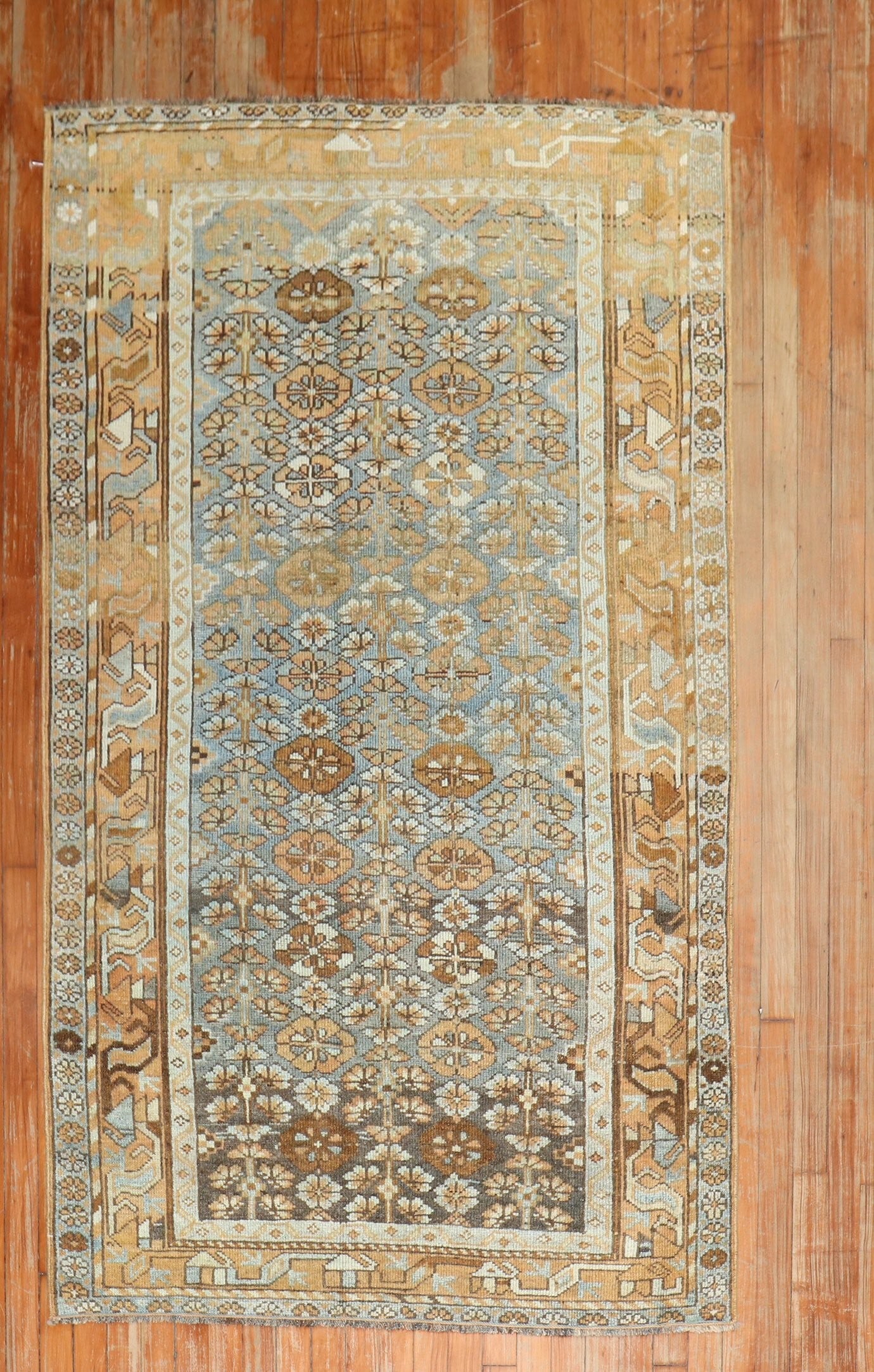 3' 10" x 6' 5" Persian Malayer Accent Rug Blue: 3' 10" x 6' 5" Persian Malayer Accent Rug Blue A 1920s Persian decorative Malayer accent rug featuring patterns associated with Persian Veramin rugs. This pre-owned piece offers a distinctive traditio