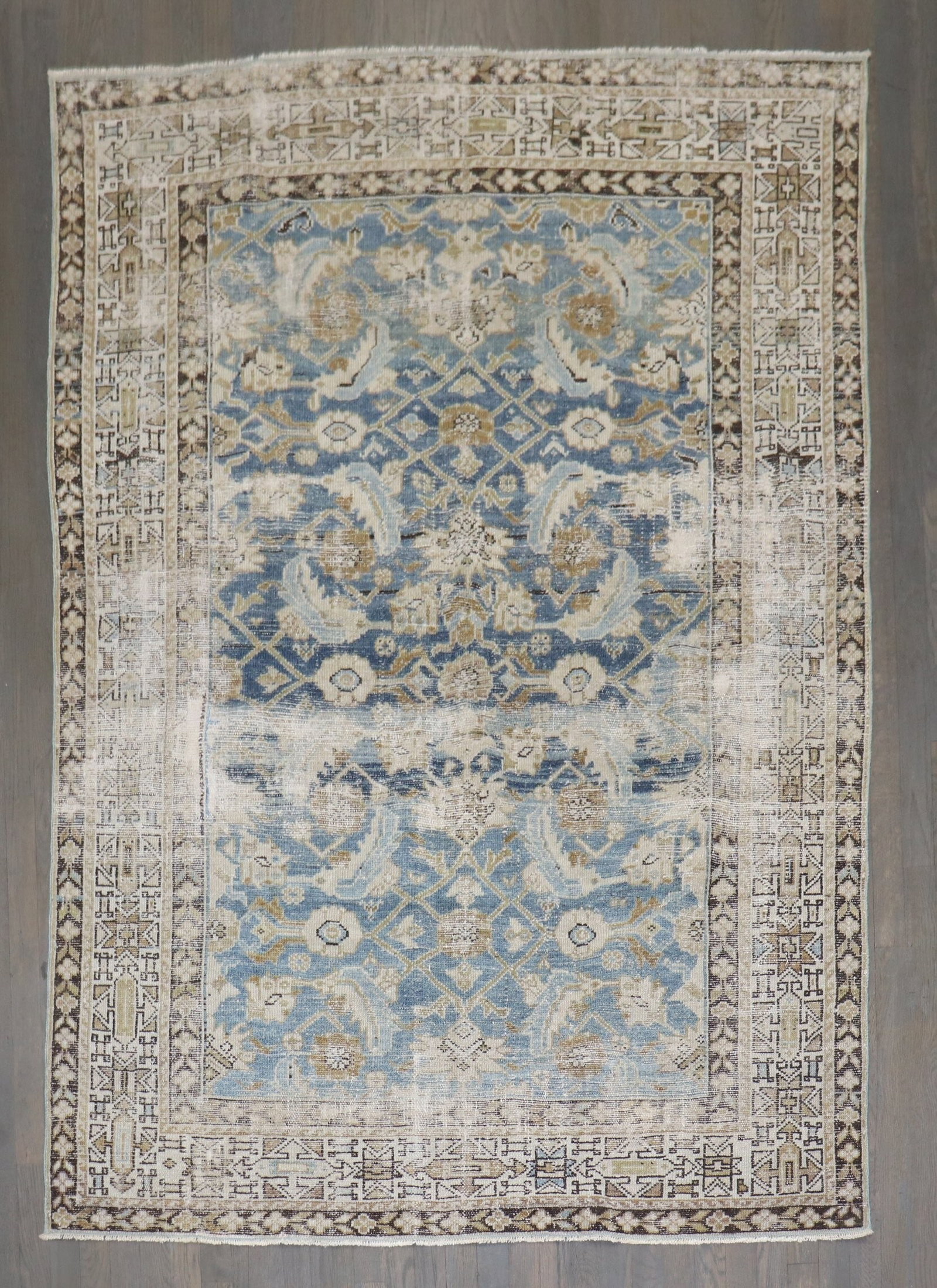 5' x 6' 11" Persian Malayer Rug in Blue and Green: 5' x 6' 11" Persian Malayer Rug in Blue and Green Persian Malayer intermediate rug from the 1910s featuring a worn blue and green palette with a shabby chic look. Pre-owned condition. Specifications O